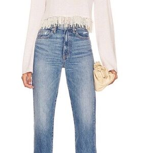 Lovers + Friends Cream Fringe Hem Long Sleeve Sweater